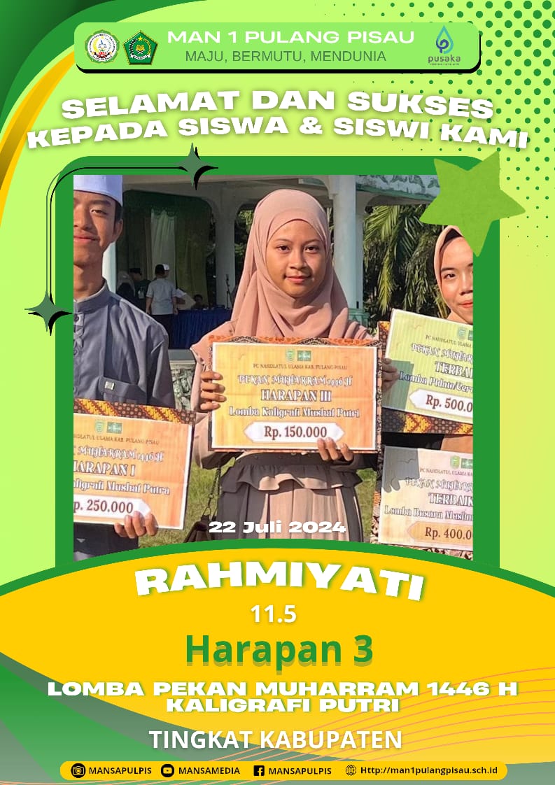 Rahmiyati Berhasil Meraih Juara Harapan 3 Kaligrafi Putri
